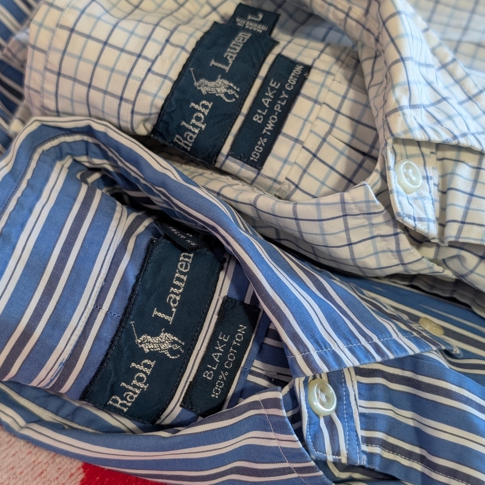 Ralph Lauren Men's Blake Vintage Classic Blue White Button Up Shirts Bundle of 2